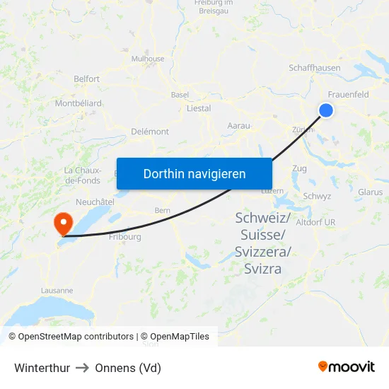 Winterthur to Onnens (Vd) map