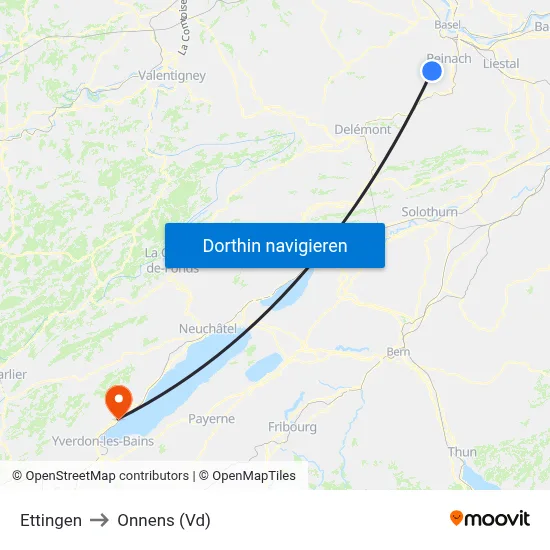 Ettingen to Onnens (Vd) map