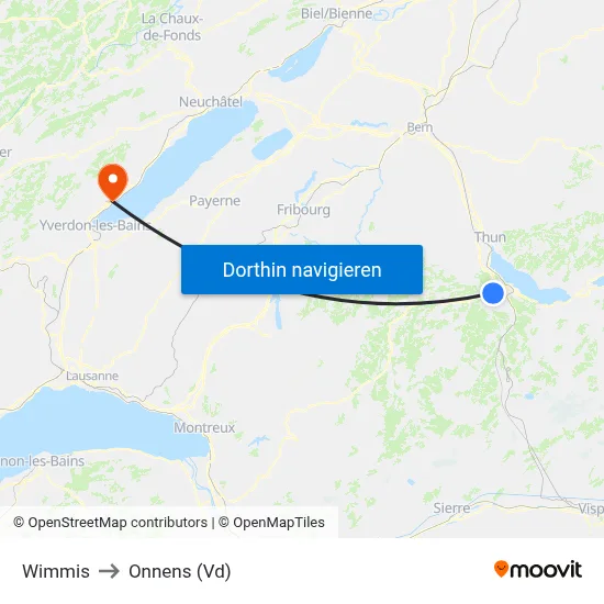 Wimmis to Onnens (Vd) map