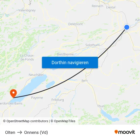 Olten to Onnens (Vd) map