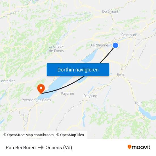 Rüti Bei Büren to Onnens (Vd) map