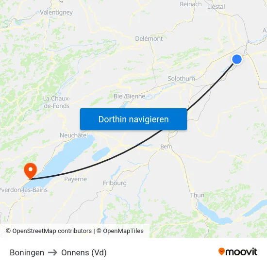 Boningen to Onnens (Vd) map