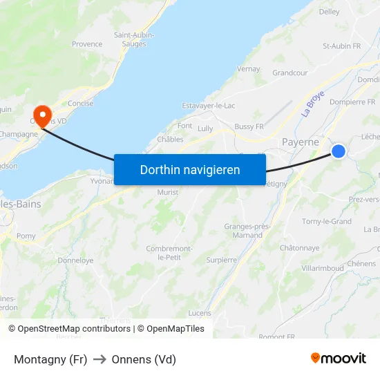 Montagny (Fr) to Onnens (Vd) map