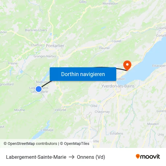 Labergement-Sainte-Marie to Onnens (Vd) map