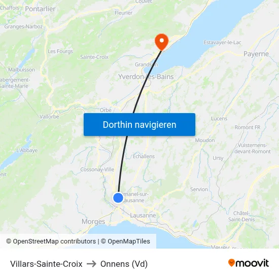 Villars-Sainte-Croix to Onnens (Vd) map