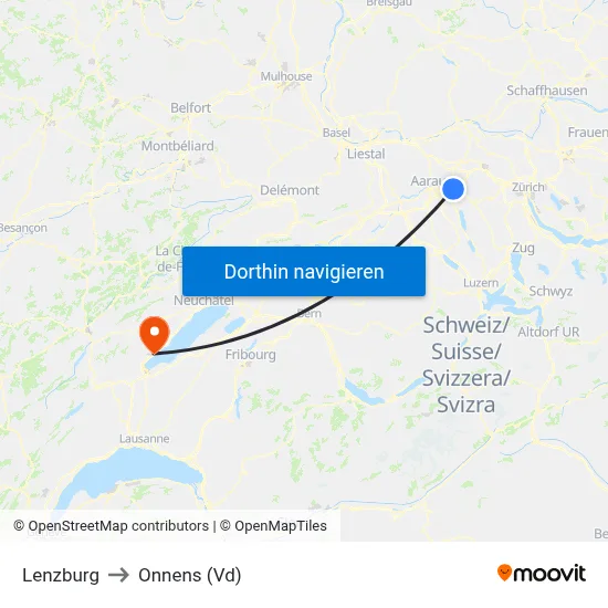 Lenzburg to Onnens (Vd) map