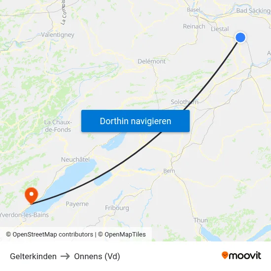 Gelterkinden to Onnens (Vd) map