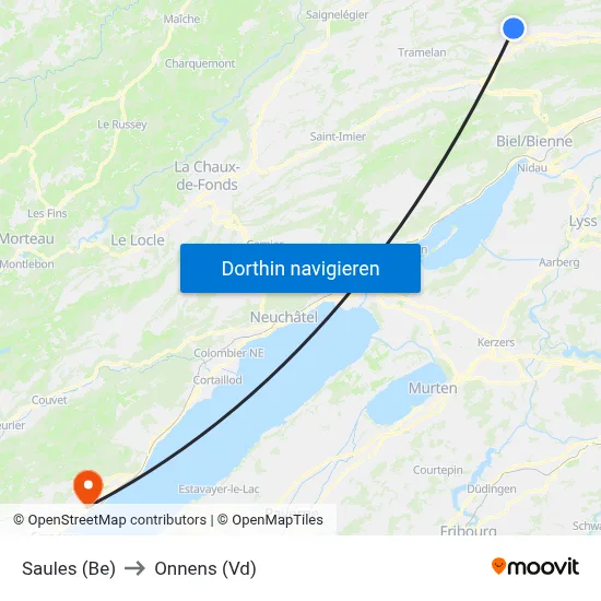 Saules (Be) to Onnens (Vd) map
