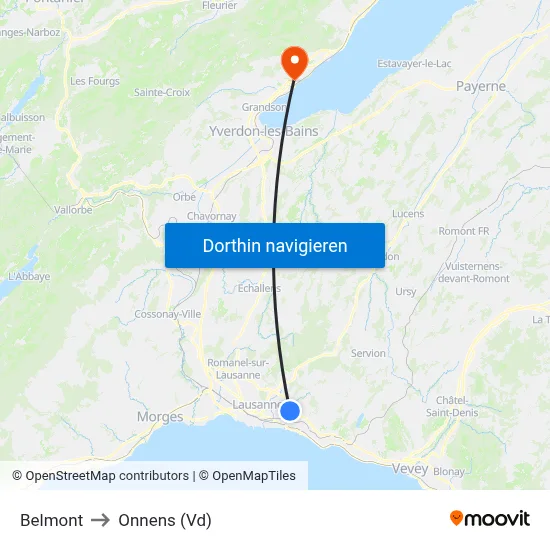 Belmont to Onnens (Vd) map