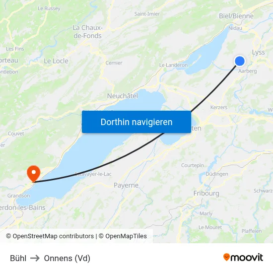 Bühl to Onnens (Vd) map