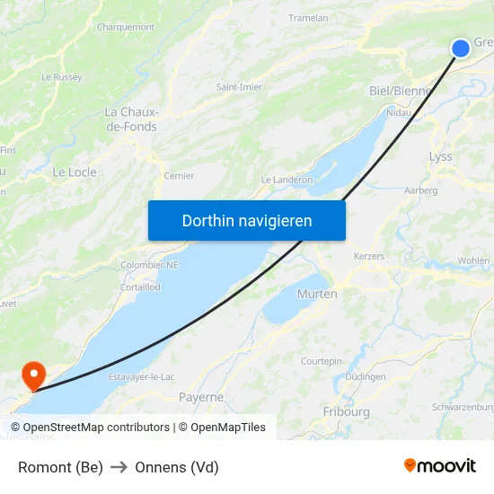Romont (Be) to Onnens (Vd) map