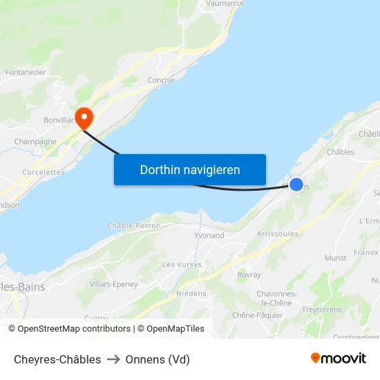 Cheyres-Châbles to Onnens (Vd) map