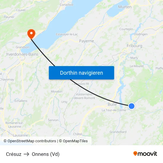 Crésuz to Onnens (Vd) map