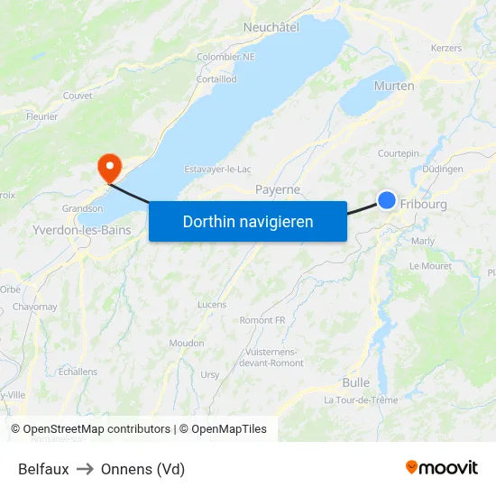 Belfaux to Onnens (Vd) map