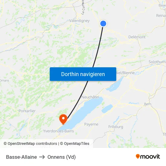 Basse-Allaine to Onnens (Vd) map