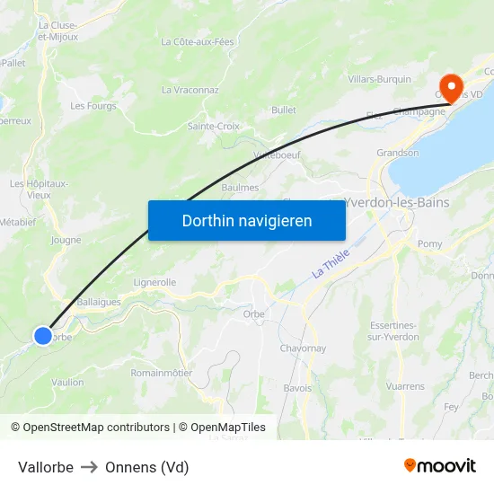 Vallorbe to Onnens (Vd) map