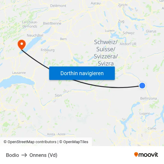 Bodio to Onnens (Vd) map