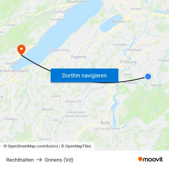 Rechthalten to Onnens (Vd) map
