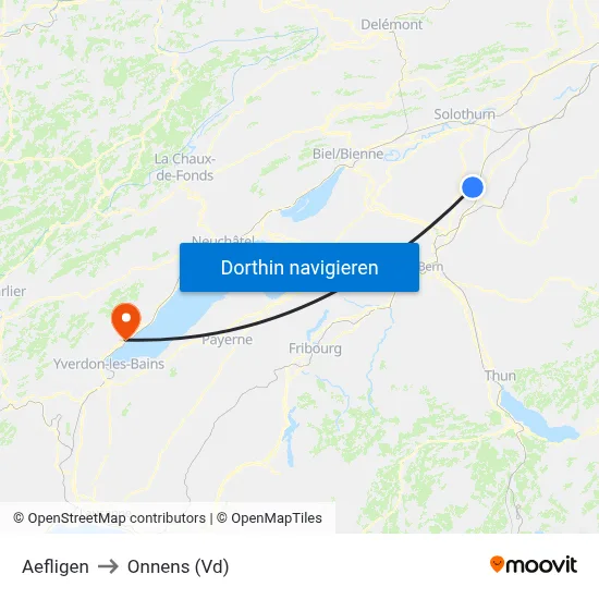 Aefligen to Onnens (Vd) map
