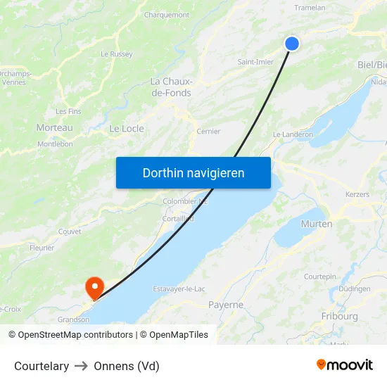 Courtelary to Onnens (Vd) map