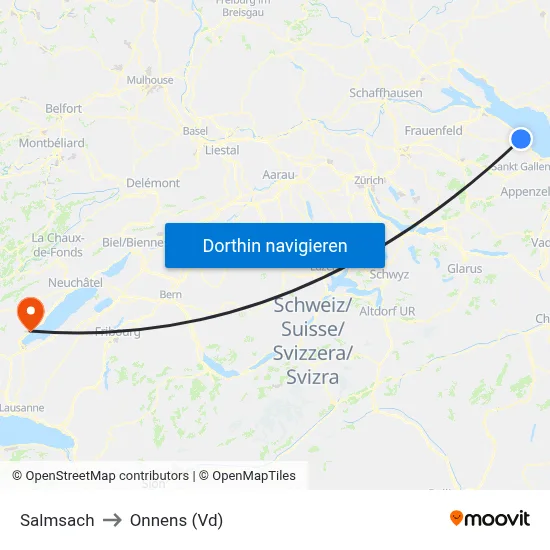 Salmsach to Onnens (Vd) map