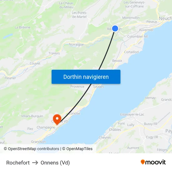 Rochefort to Onnens (Vd) map