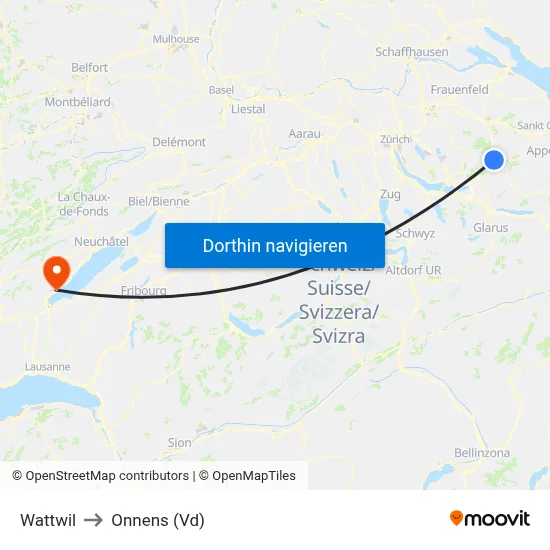 Wattwil to Onnens (Vd) map