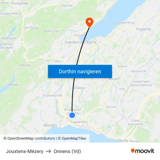 Jouxtens-Mézery to Onnens (Vd) map