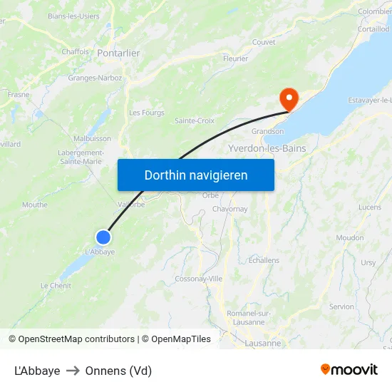 L'Abbaye to Onnens (Vd) map