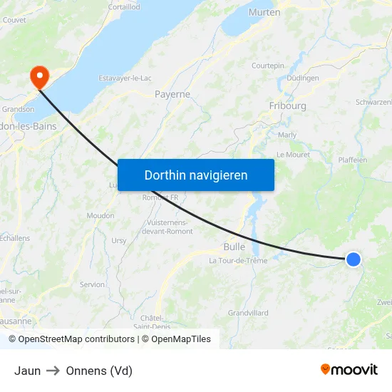 Jaun to Onnens (Vd) map