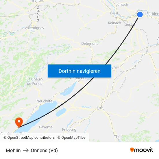 Möhlin to Onnens (Vd) map