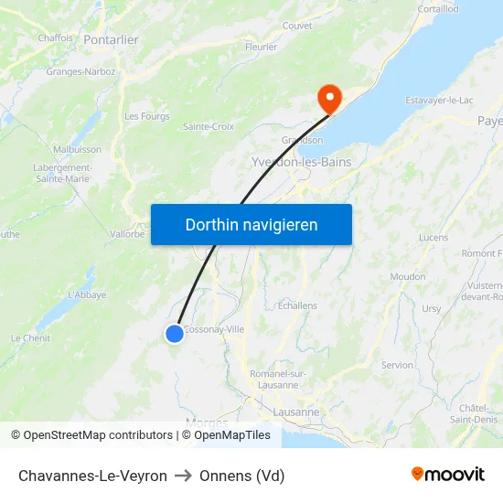 Chavannes-Le-Veyron to Onnens (Vd) map