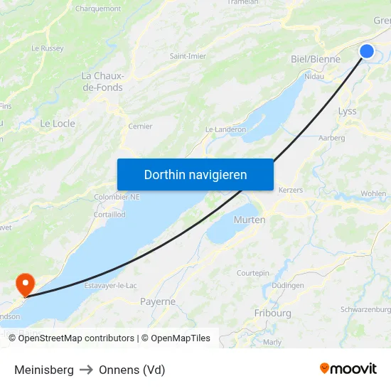Meinisberg to Onnens (Vd) map
