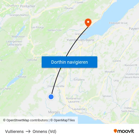 Vullierens to Onnens (Vd) map