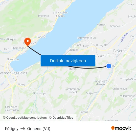 Fétigny to Onnens (Vd) map