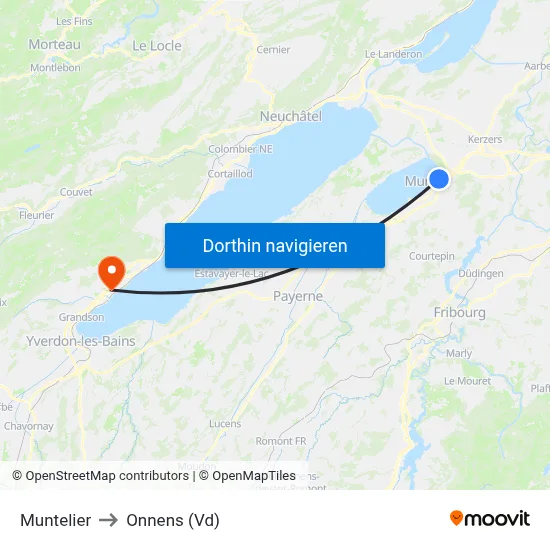 Muntelier to Onnens (Vd) map