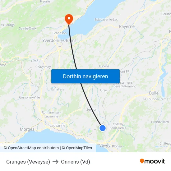 Granges (Veveyse) to Onnens (Vd) map