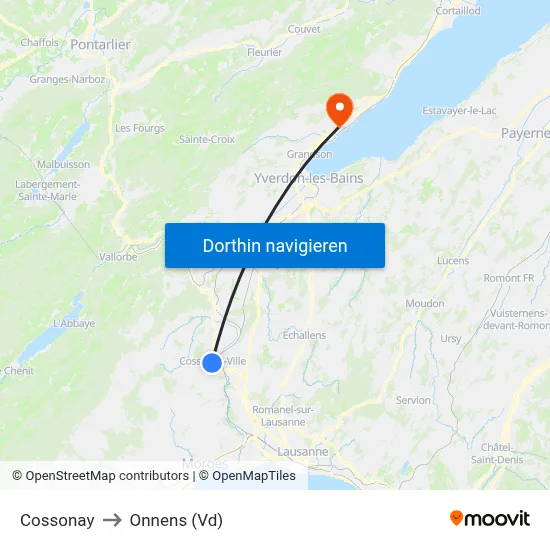 Cossonay to Onnens (Vd) map