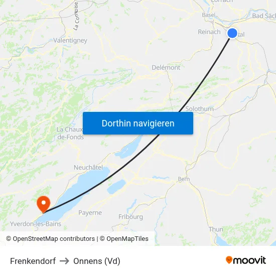 Frenkendorf to Onnens (Vd) map