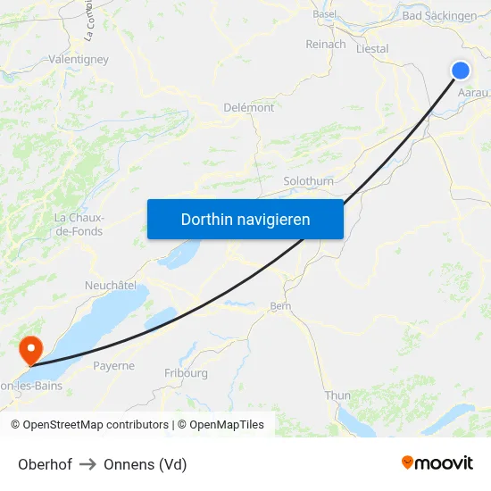 Oberhof to Onnens (Vd) map