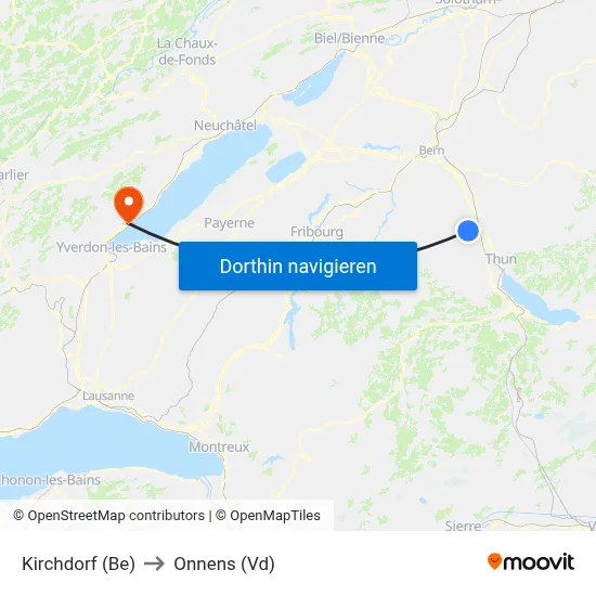 Kirchdorf (Be) to Onnens (Vd) map