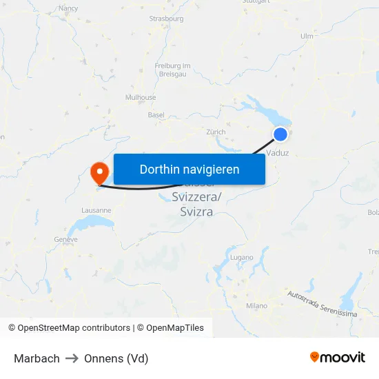 Marbach to Onnens (Vd) map