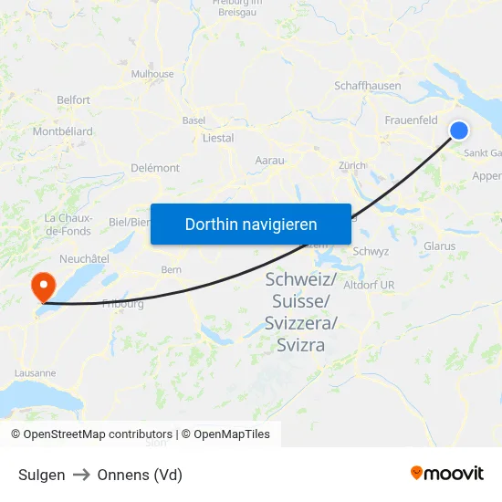 Sulgen to Onnens (Vd) map