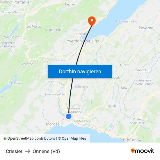 Crissier to Onnens (Vd) map