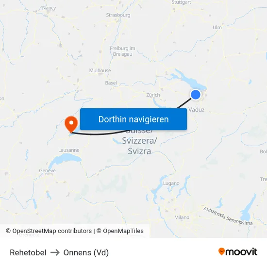 Rehetobel to Onnens (Vd) map
