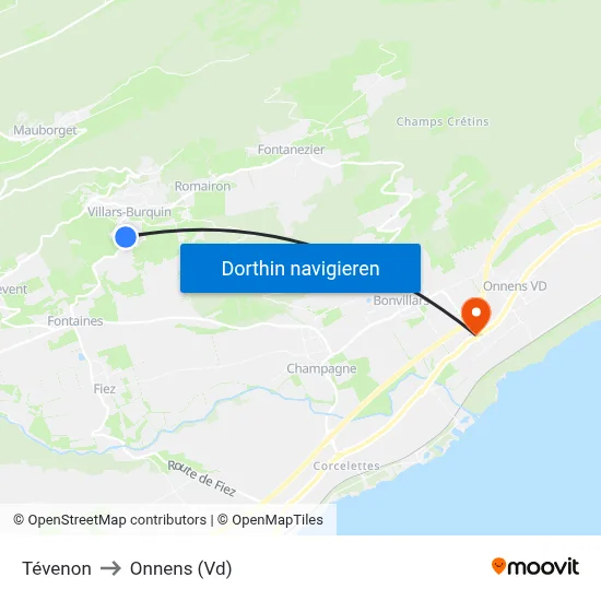 Tévenon to Onnens (Vd) map