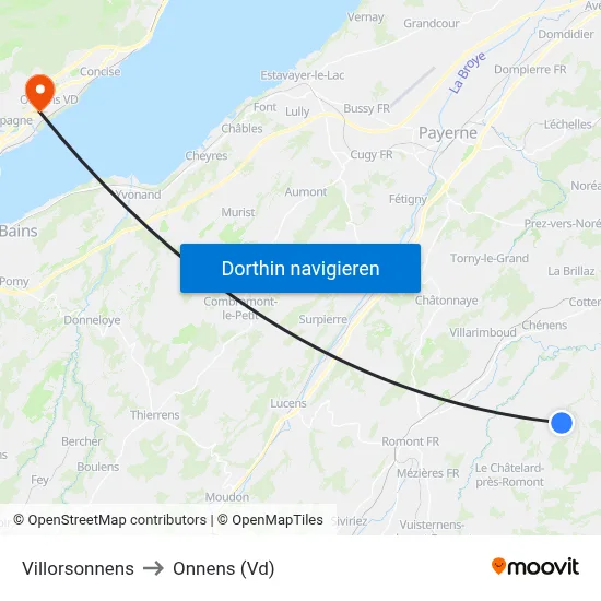 Villorsonnens to Onnens (Vd) map