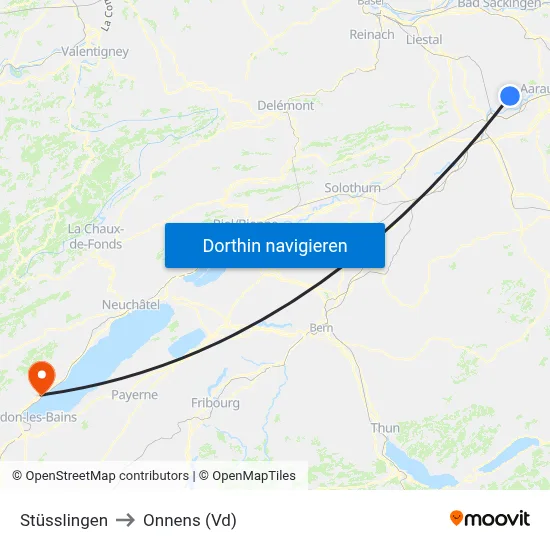 Stüsslingen to Onnens (Vd) map