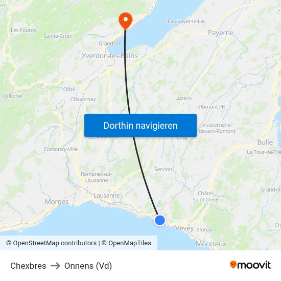 Chexbres to Onnens (Vd) map