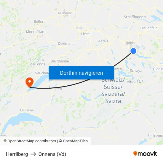 Herrliberg to Onnens (Vd) map